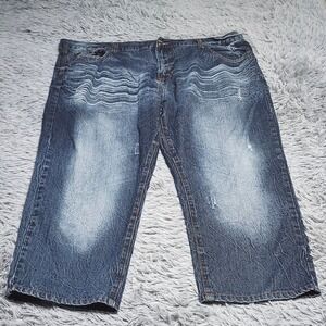 Royal Blue Jeans Mens 48x27 Hemmed Straight Fit Distressed Whiskered Y2k Grunge